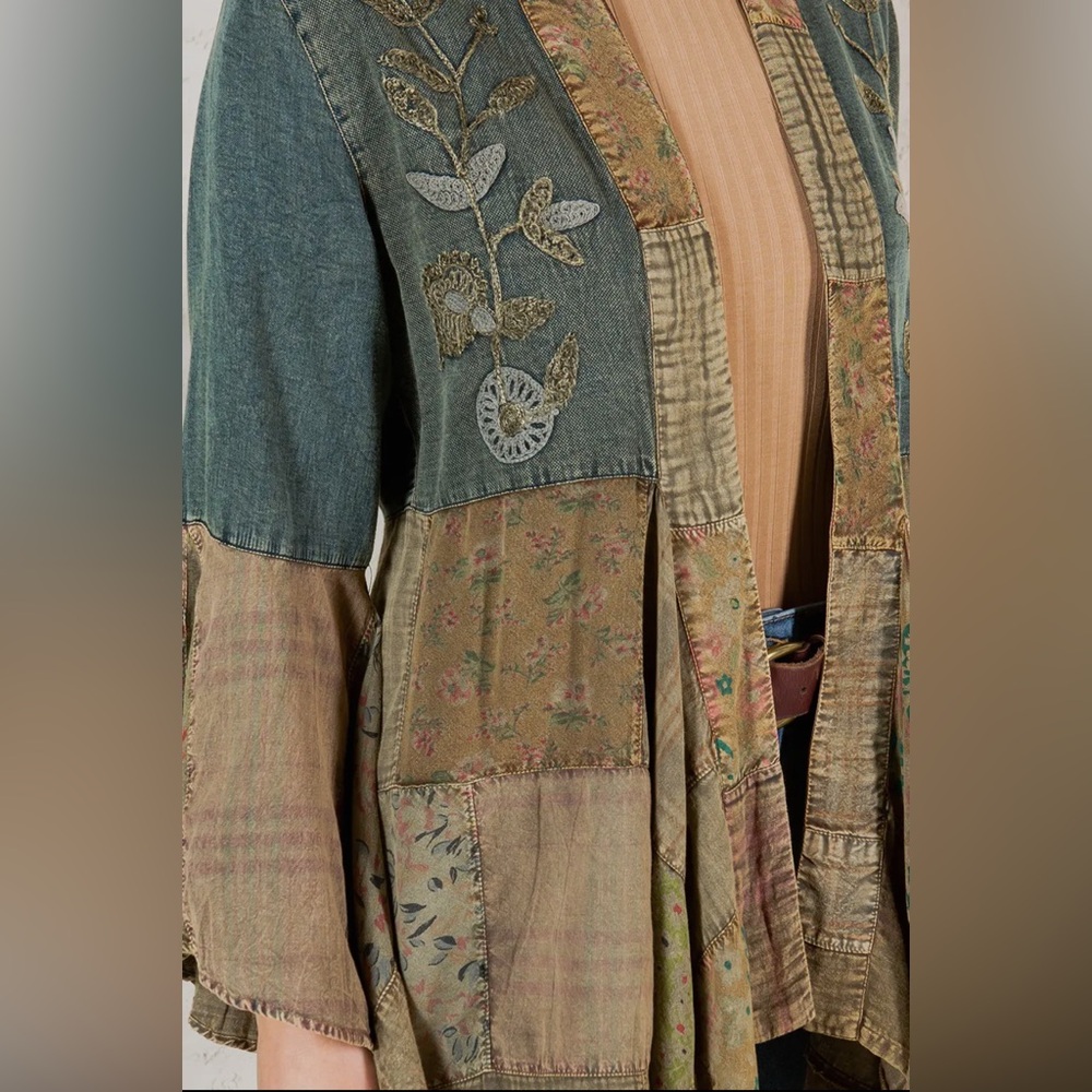 Young Threads Artisan Boho Patchwork Denim Cotton Kimono - Picture 5 of 6